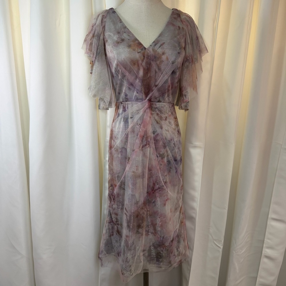 NWT Rene Ruiz Collection ‘Flutter Sleeve Tulle Cocktail Dress’ in Purple Floral - Picture 3 of 16